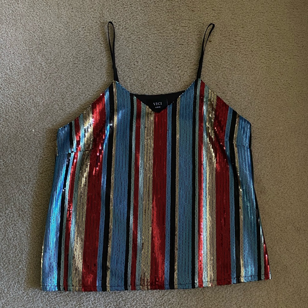 Sequined Vici spaghetti strap tank top